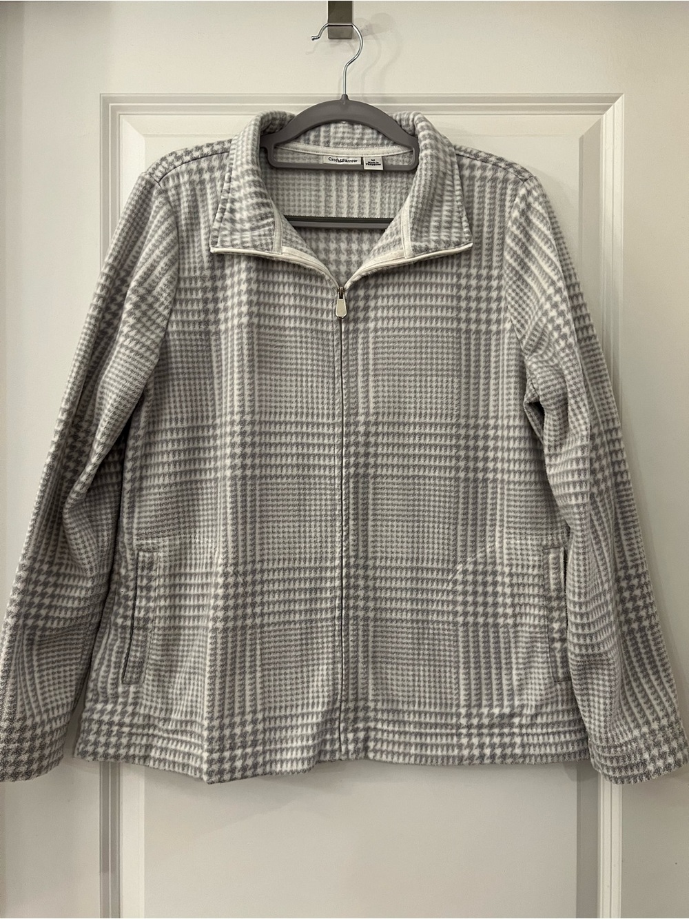 Woman’s Croft & Barrow Gray and White Plaid Zip-Front Fleece Jacket - Like New